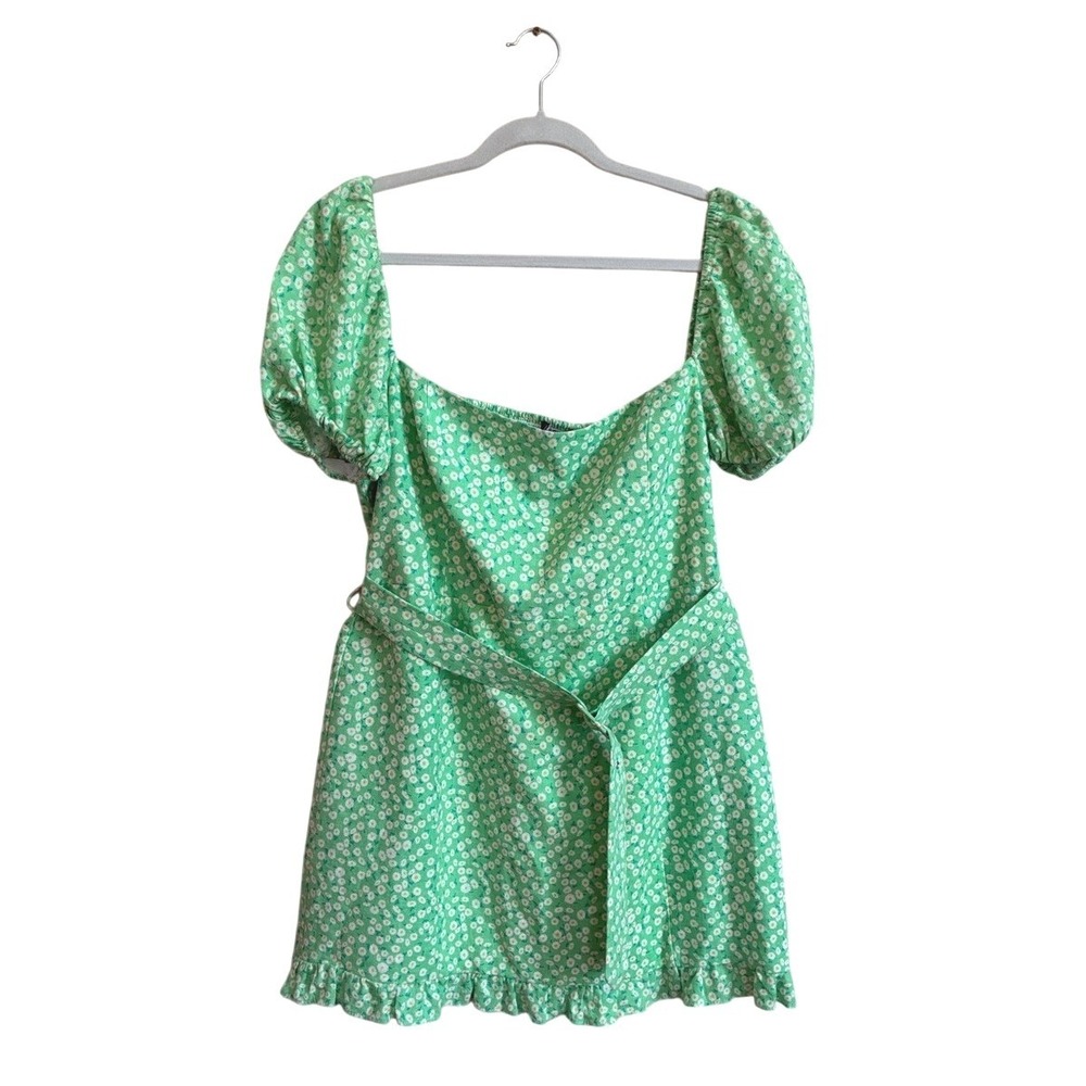 ZARA NWOT XXL Green Ditsy Floral Linen Blend Sweetheartβ Dress Cottage Romantic